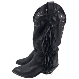 Vintage 1980's Code West Black Leather Fringe Cowgirl Boot Western Women's 7 M